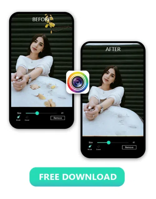UI of removing leaves from a girl wearing a white dress photo with PhotoDirector